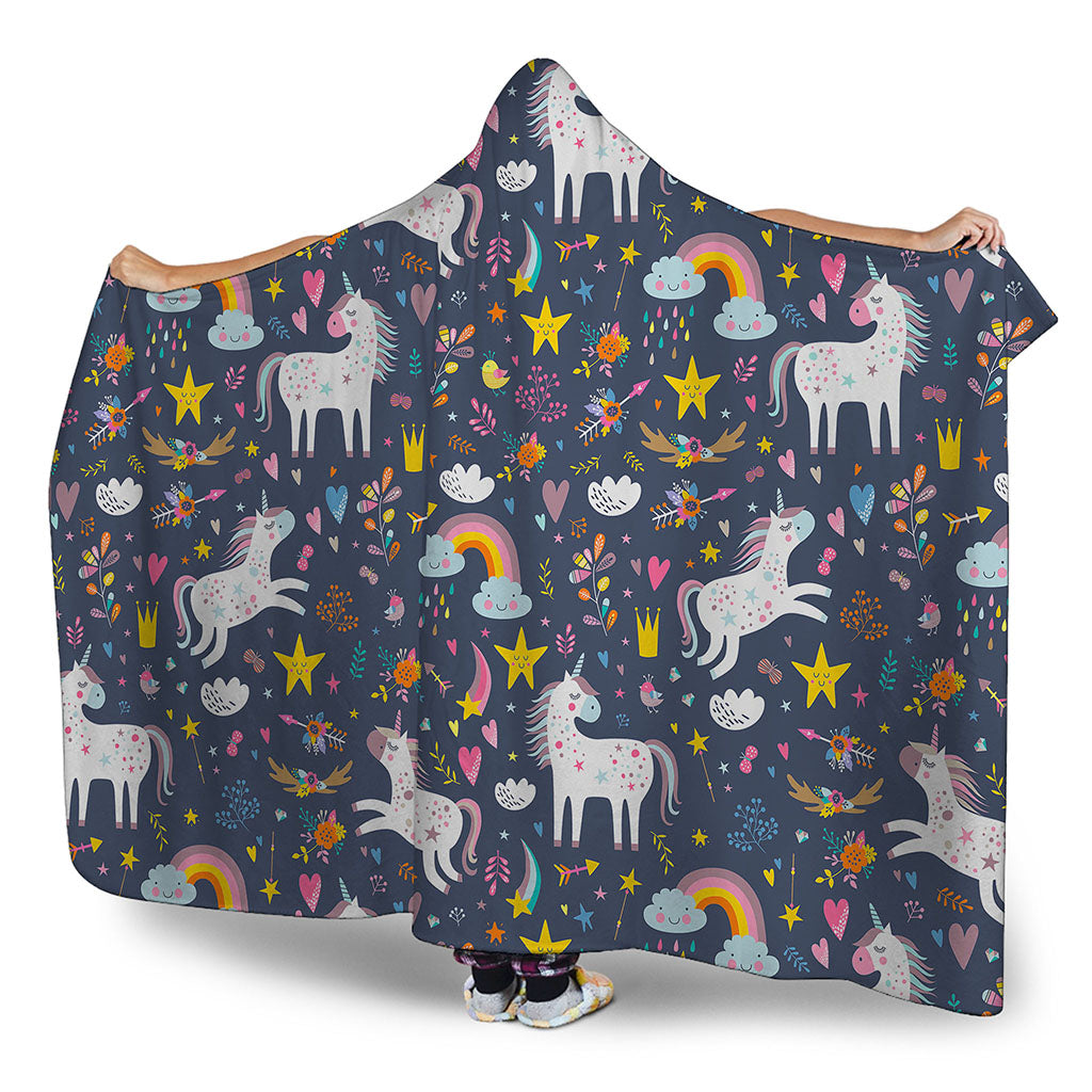 Unicorn Dream Cartoon Pattern Print Hooded Blanket
