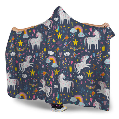Unicorn Dream Cartoon Pattern Print Hooded Blanket