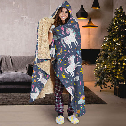 Unicorn Dream Cartoon Pattern Print Hooded Blanket