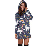 Unicorn Dream Cartoon Pattern Print Hoodie Dress GearFrost