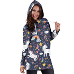 Unicorn Dream Cartoon Pattern Print Hoodie Dress GearFrost
