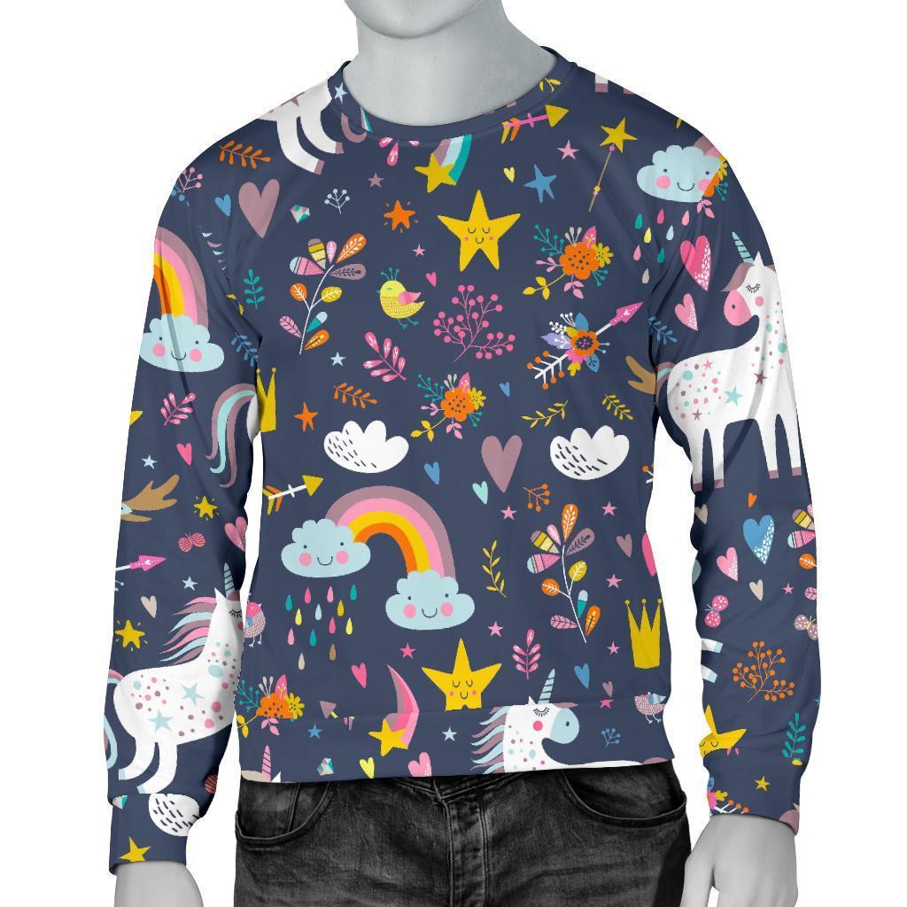 Unicorn Dream Cartoon Pattern Print Men's Crewneck Sweatshirt GearFrost