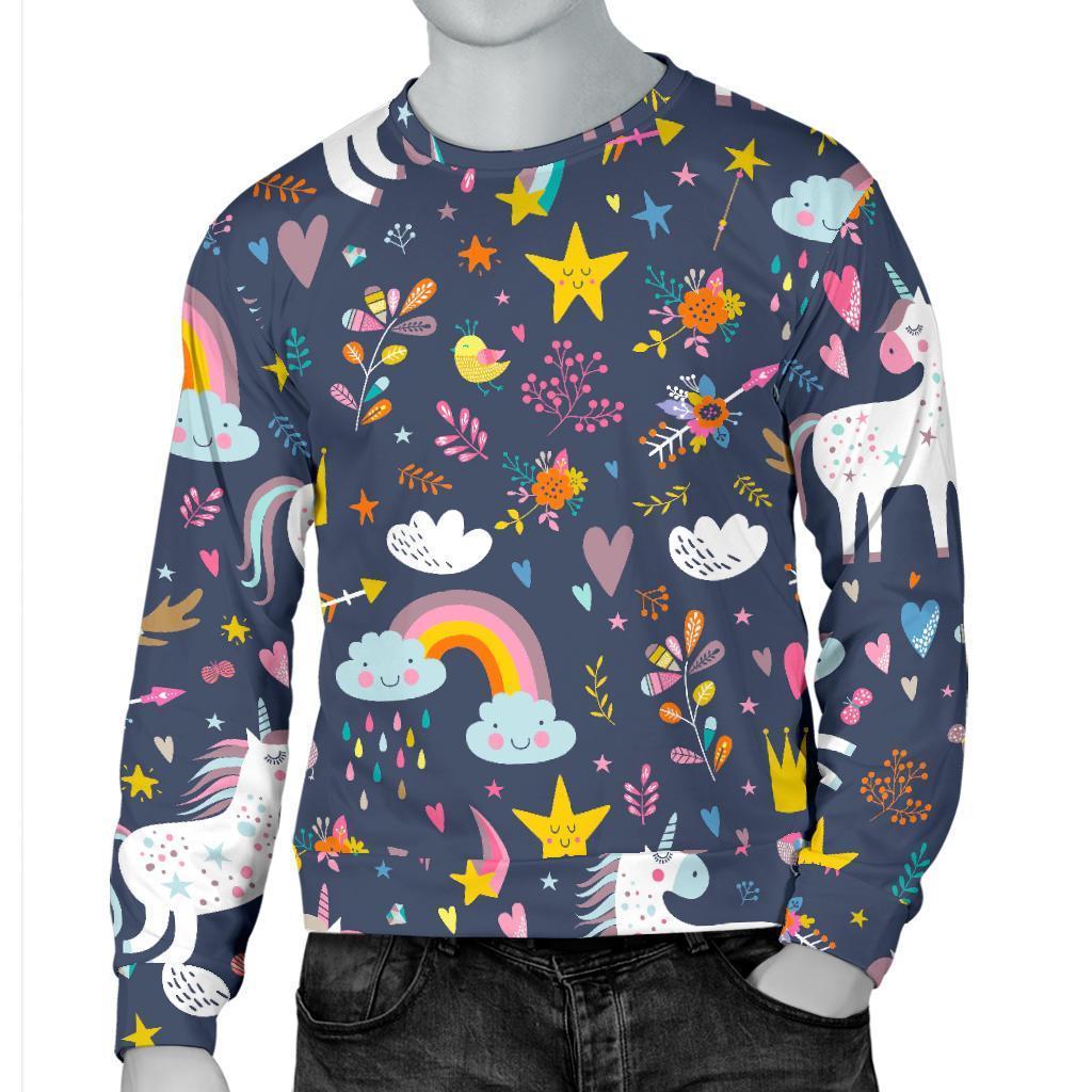 Unicorn Dream Cartoon Pattern Print Men's Crewneck Sweatshirt GearFrost