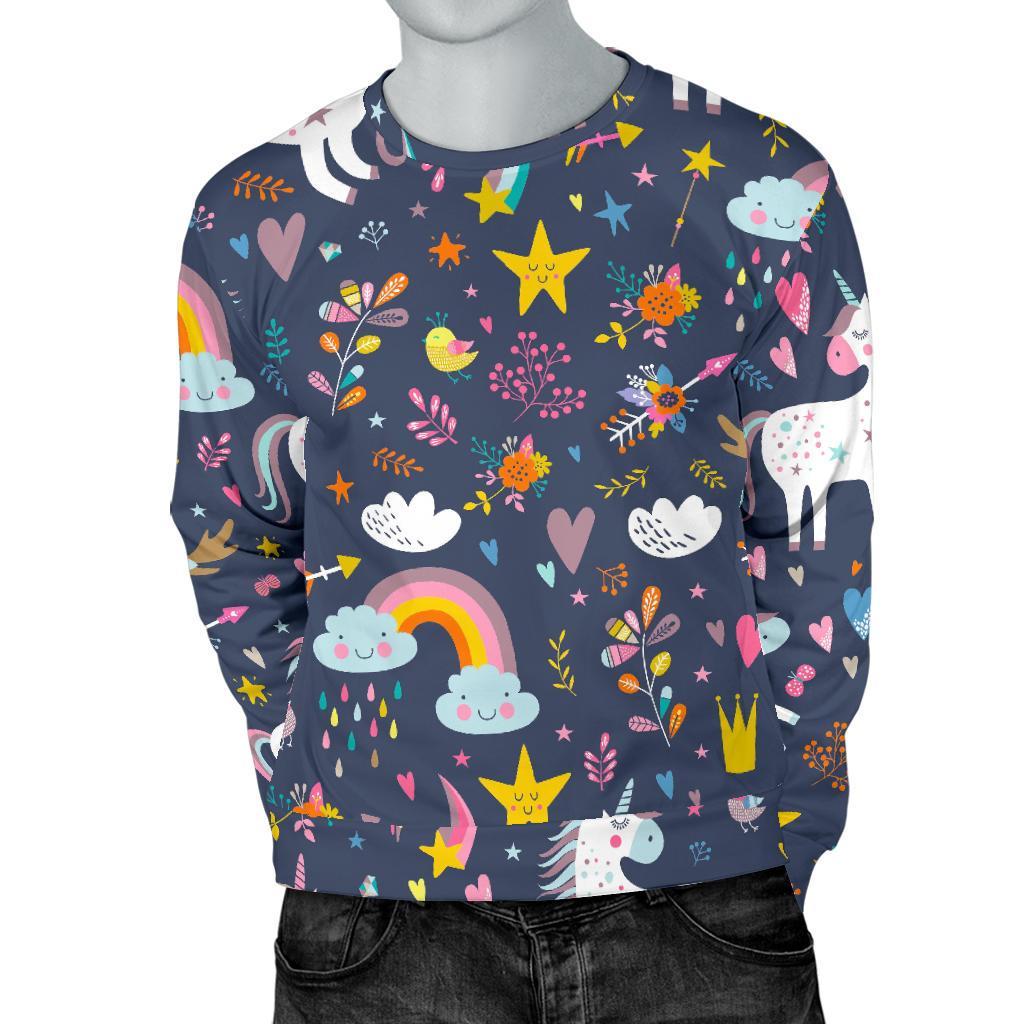 Unicorn Dream Cartoon Pattern Print Men's Crewneck Sweatshirt GearFrost