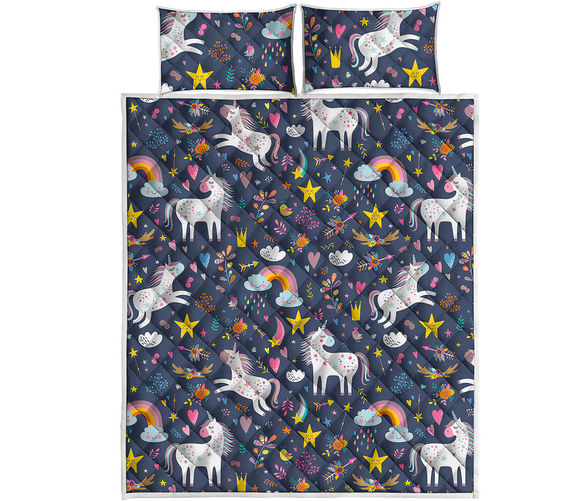 Unicorn Dream Cartoon Pattern Print Quilt Bed Set