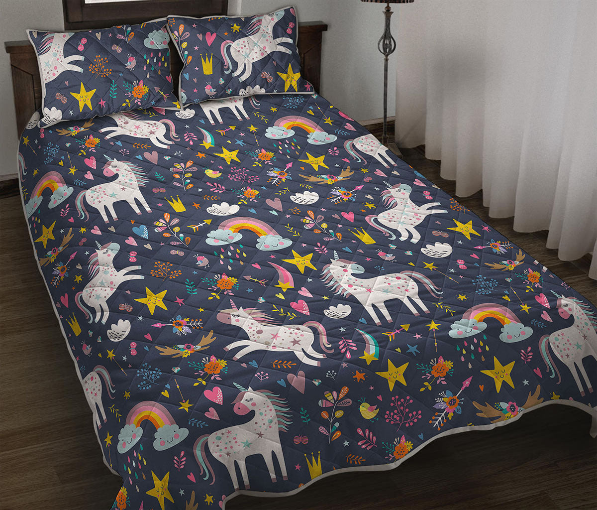 Unicorn Dream Cartoon Pattern Print Quilt Bed Set