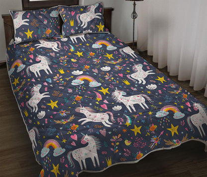 Unicorn Dream Cartoon Pattern Print Quilt Bed Set