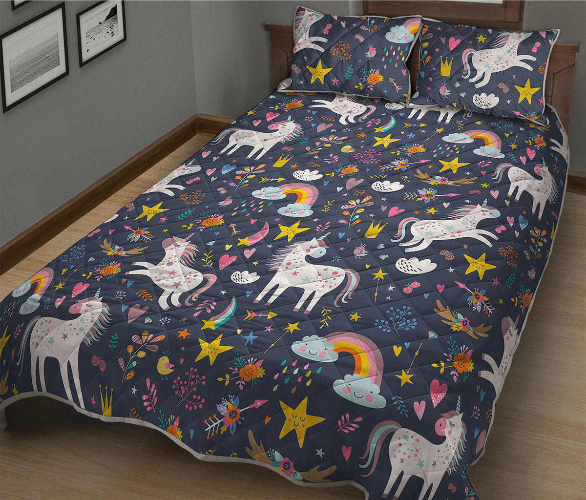 Unicorn Dream Cartoon Pattern Print Quilt Bed Set