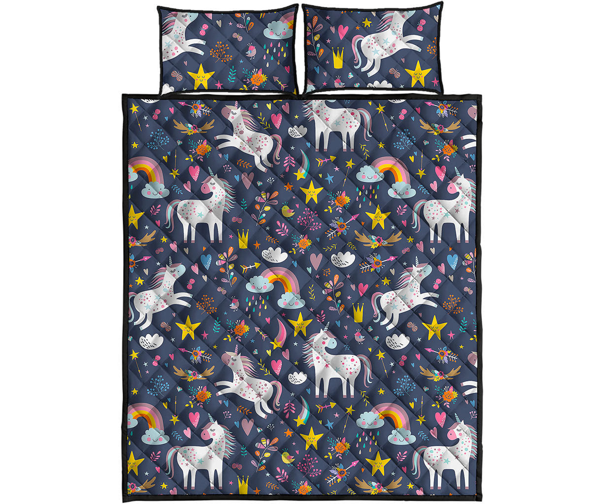 Unicorn Dream Cartoon Pattern Print Quilt Bed Set