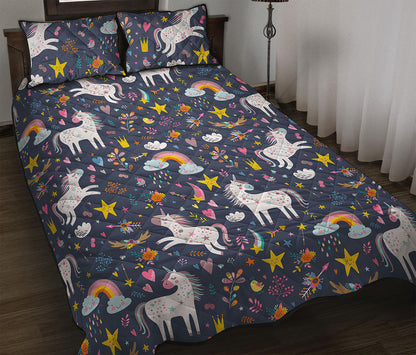 Unicorn Dream Cartoon Pattern Print Quilt Bed Set