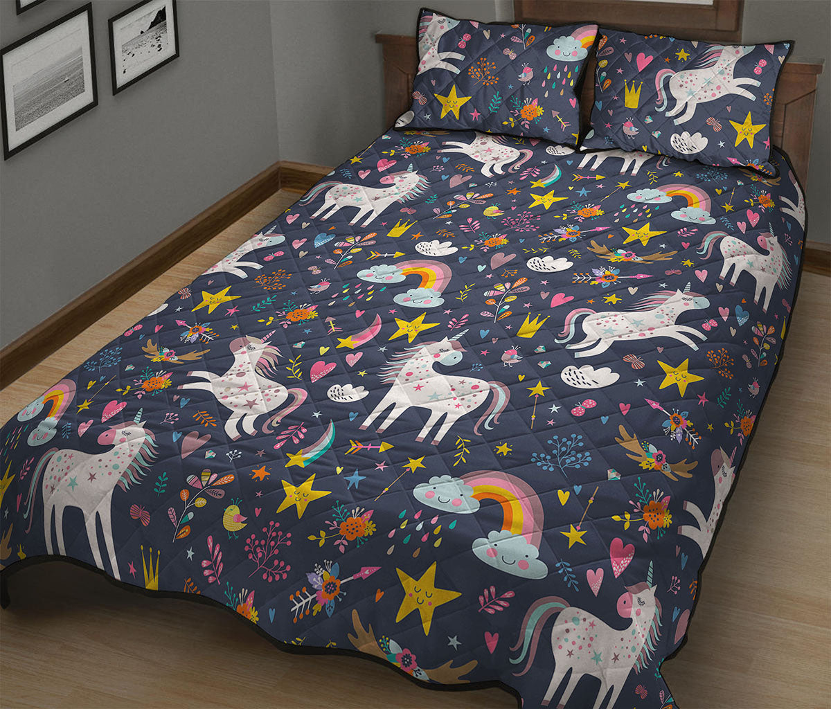 Unicorn Dream Cartoon Pattern Print Quilt Bed Set