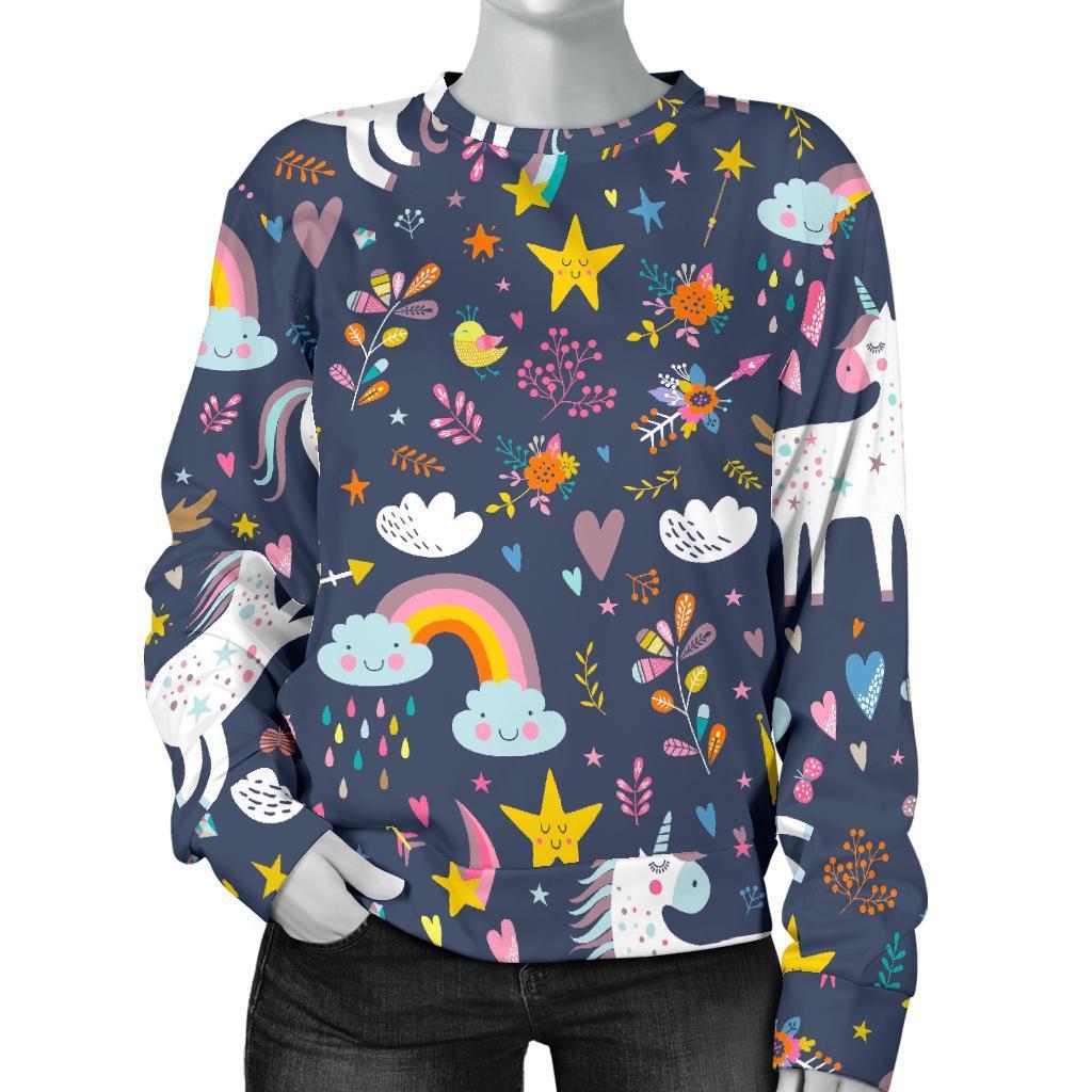 Unicorn Dream Cartoon Pattern Print Women's Crewneck Sweatshirt GearFrost