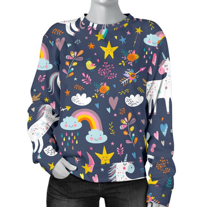Unicorn Dream Cartoon Pattern Print Women's Crewneck Sweatshirt GearFrost