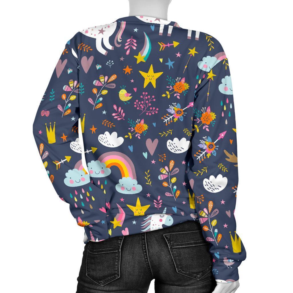 Unicorn Dream Cartoon Pattern Print Women's Crewneck Sweatshirt GearFrost