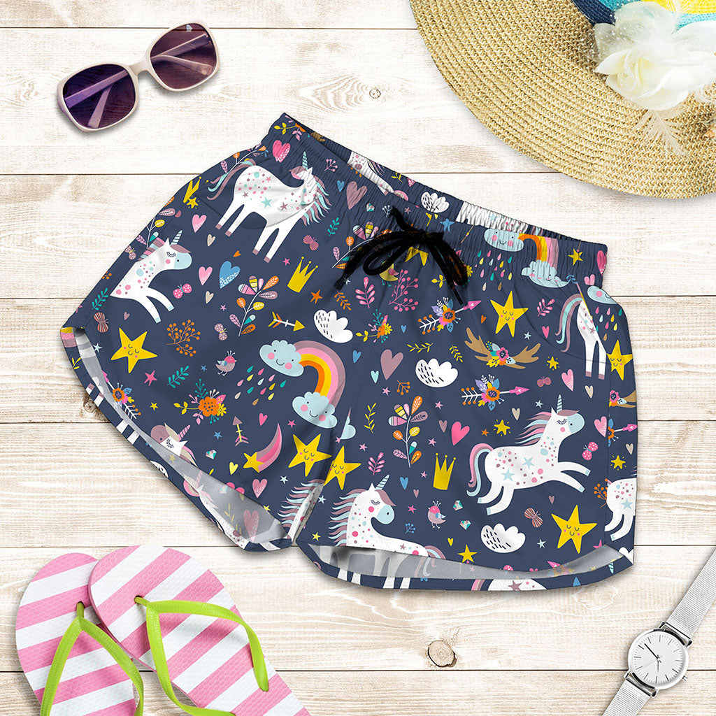 Unicorn Dream Cartoon Pattern Print Women's Shorts