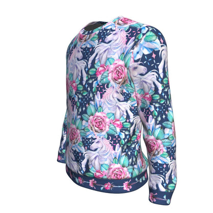 Unicorn Fairy Roses Blue Pattern Print Unisex Crewneck Sweatshirt GearFrost