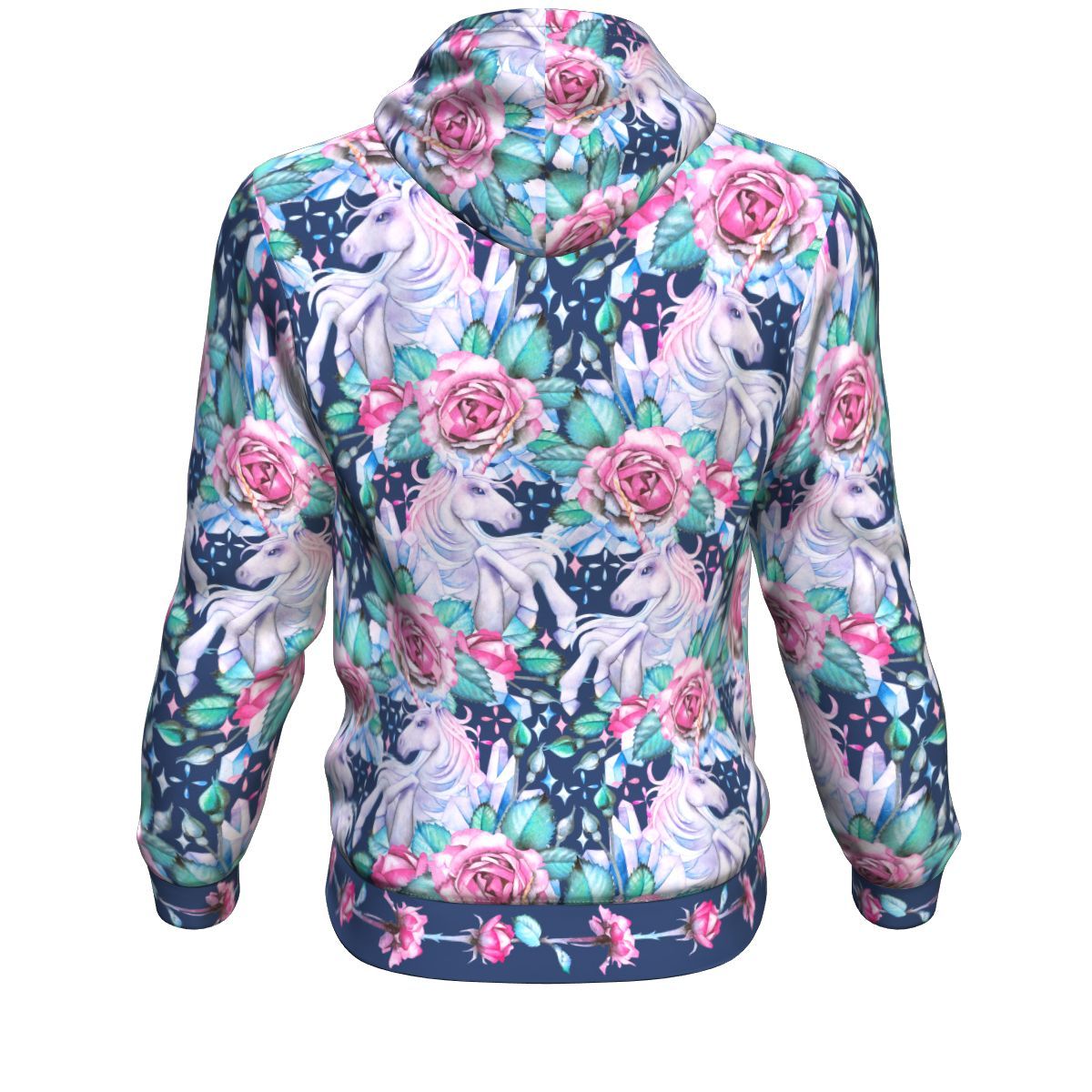 Unicorn Fairy Roses Blue Pattern Print Unisex Pullover Hoodie GearFrost
