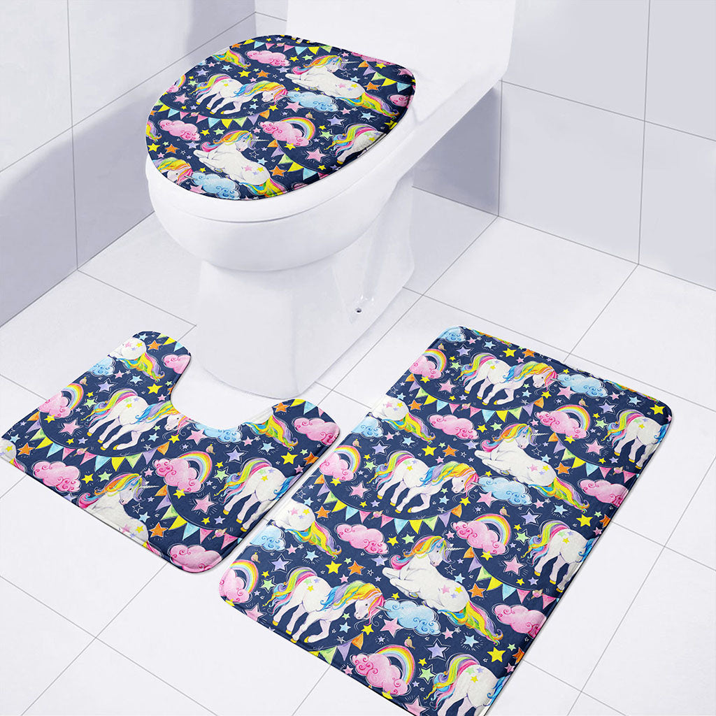 Unicorn Night Festival Pattern Print 3 Piece Bath Mat Set