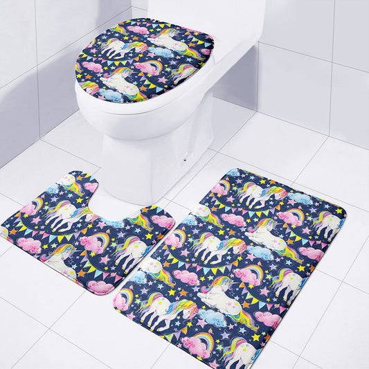 Unicorn Night Festival Pattern Print 3 Piece Bath Mat Set