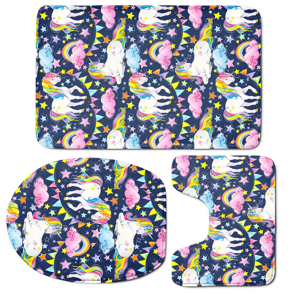 Unicorn Night Festival Pattern Print 3 Piece Bath Mat Set