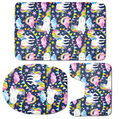Unicorn Night Festival Pattern Print 3 Piece Bath Mat Set