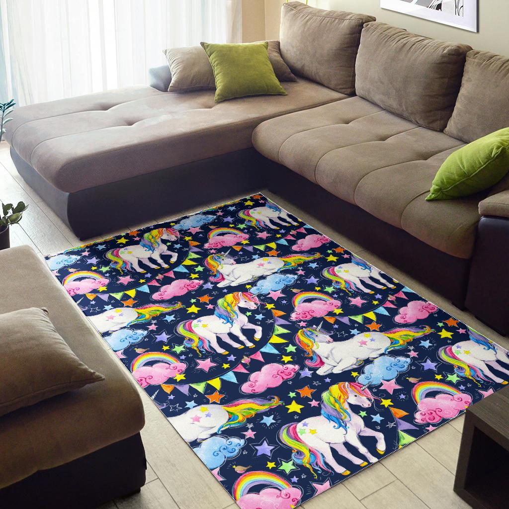 Unicorn Night Festival Pattern Print Area Rug GearFrost