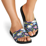 Unicorn Night Festival Pattern Print Black Slide Sandals