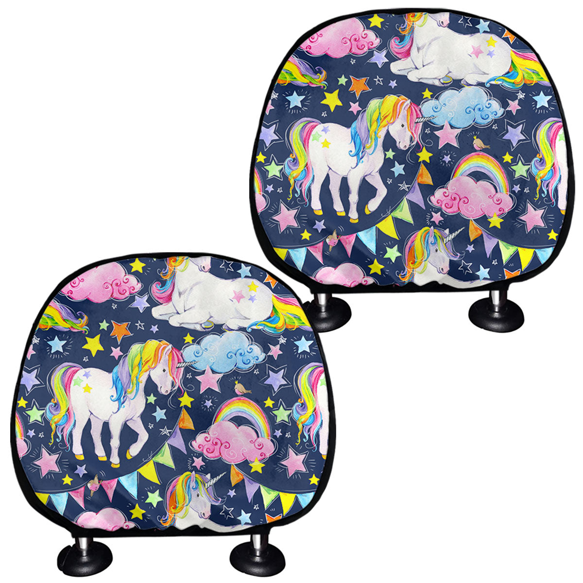 Unicorn Night Festival Pattern Print Car Headrest Covers