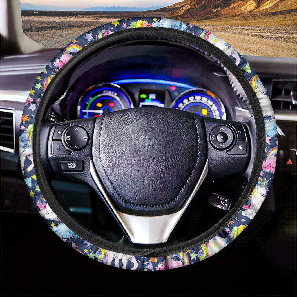 Unicorn Night Festival Pattern Print Car Steering Wheel Cover