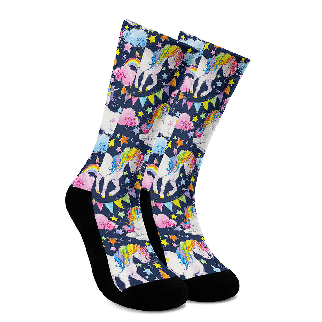 Unicorn Night Festival Pattern Print Crew Socks