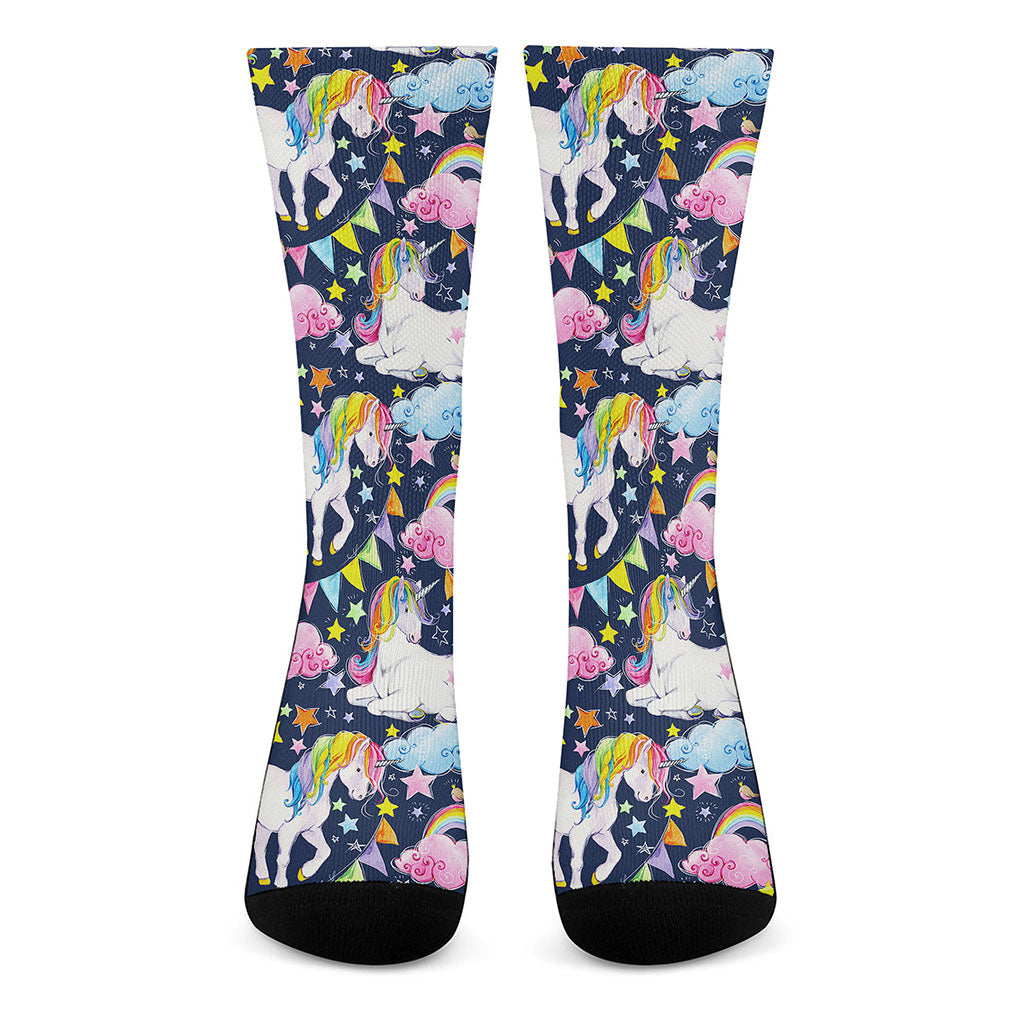 Unicorn Night Festival Pattern Print Crew Socks