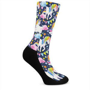 Unicorn Night Festival Pattern Print Crew Socks