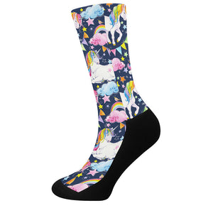 Unicorn Night Festival Pattern Print Crew Socks