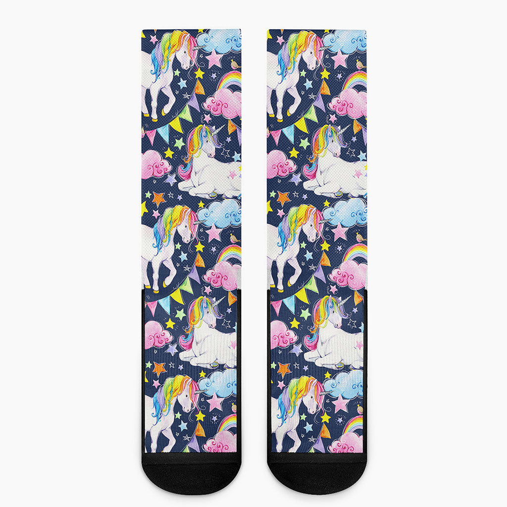 Unicorn Night Festival Pattern Print Crew Socks