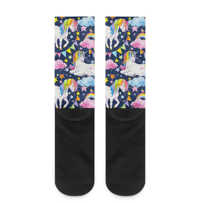 Unicorn Night Festival Pattern Print Crew Socks