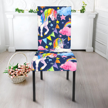 Unicorn Night Festival Pattern Print Dining Chair Slipcover