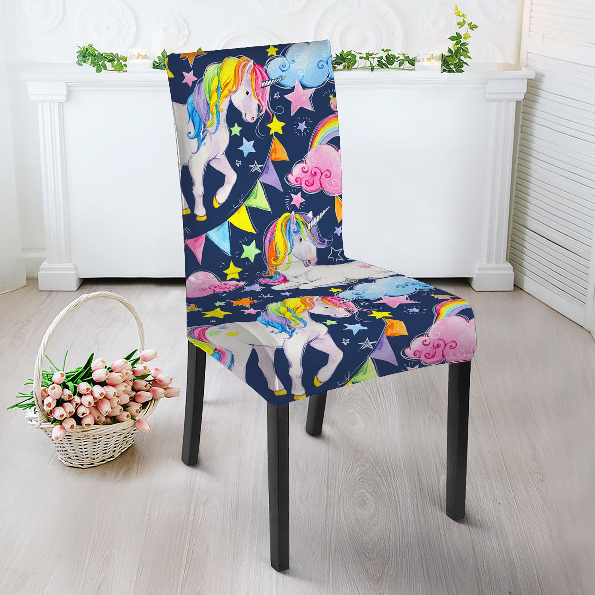 Unicorn Night Festival Pattern Print Dining Chair Slipcover