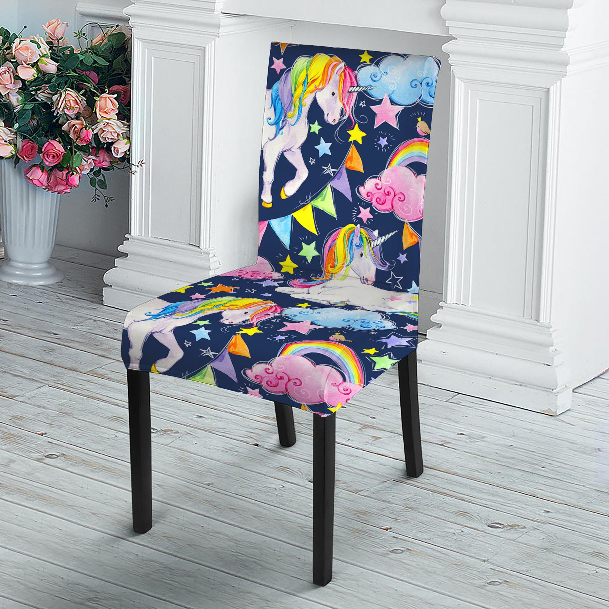 Unicorn Night Festival Pattern Print Dining Chair Slipcover