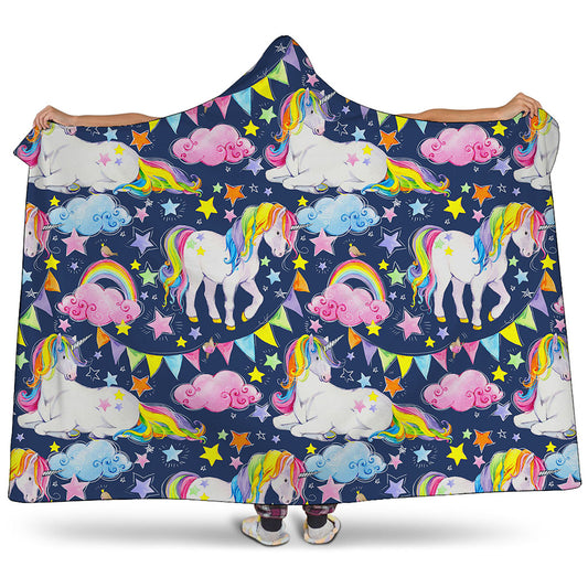 Unicorn Night Festival Pattern Print Hooded Blanket
