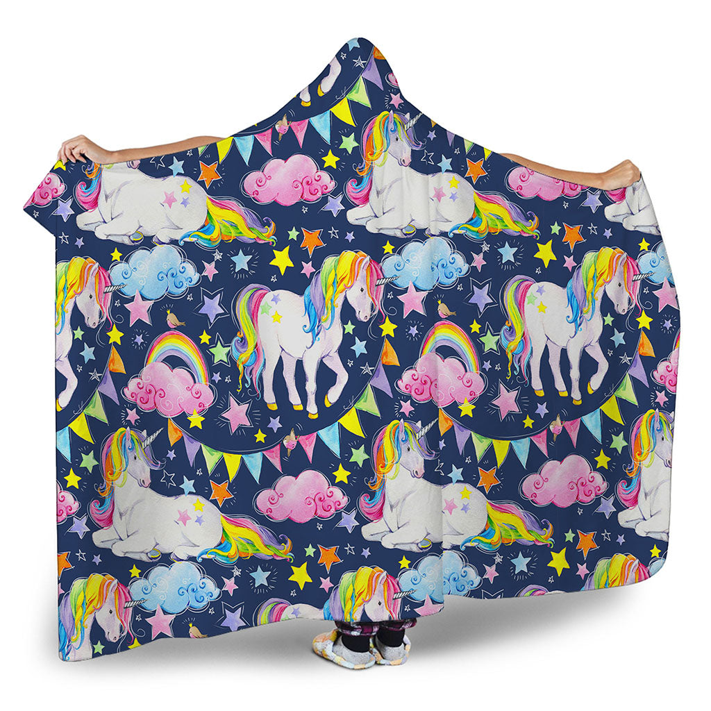 Unicorn Night Festival Pattern Print Hooded Blanket