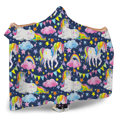 Unicorn Night Festival Pattern Print Hooded Blanket
