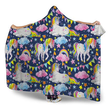 Unicorn Night Festival Pattern Print Hooded Blanket