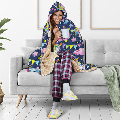 Unicorn Night Festival Pattern Print Hooded Blanket