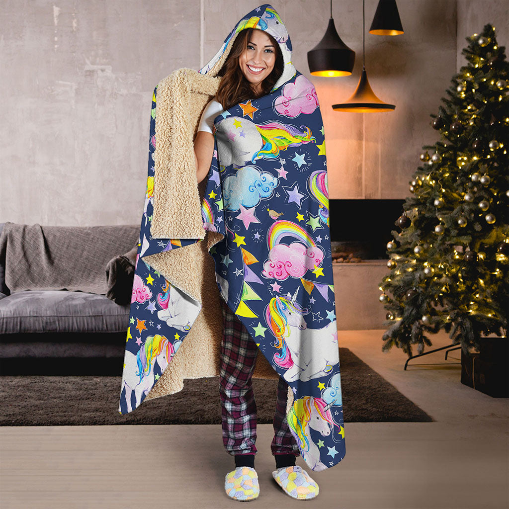 Unicorn Night Festival Pattern Print Hooded Blanket