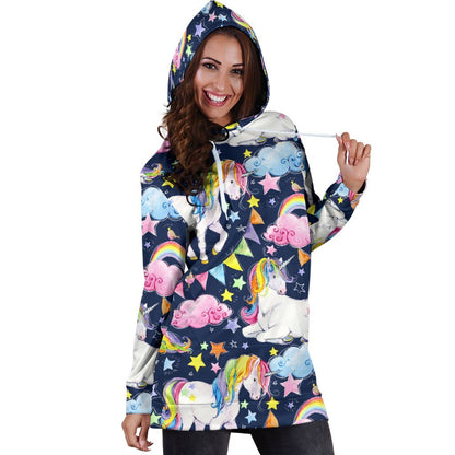 Unicorn Night Festival Pattern Print Hoodie Dress GearFrost