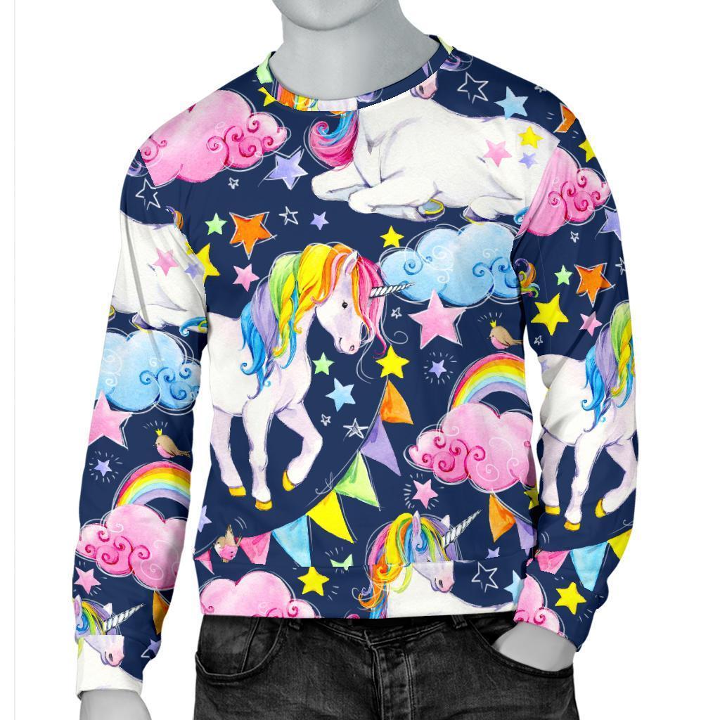 Unicorn Night Festival Pattern Print Men's Crewneck Sweatshirt GearFrost