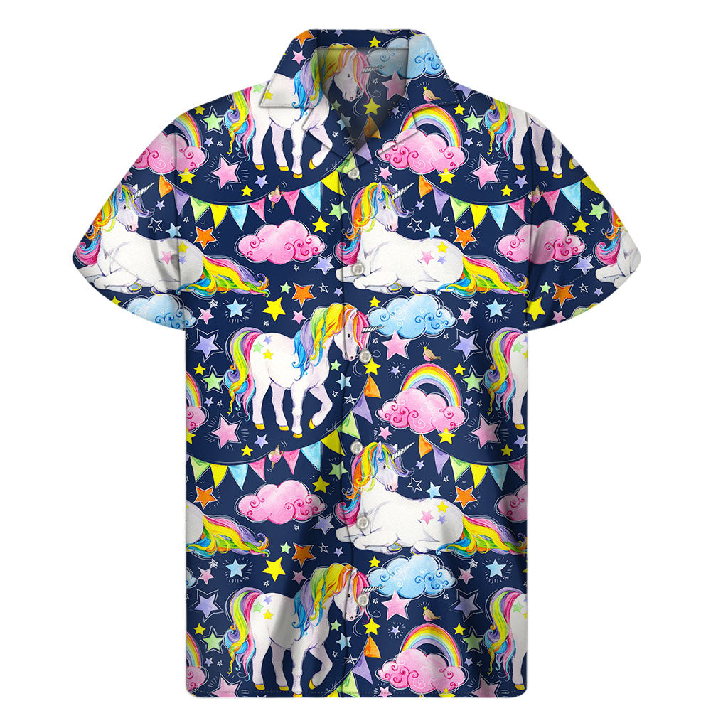 Unicorn Night Festival Pattern Print Men's Short Sleeve Shirt