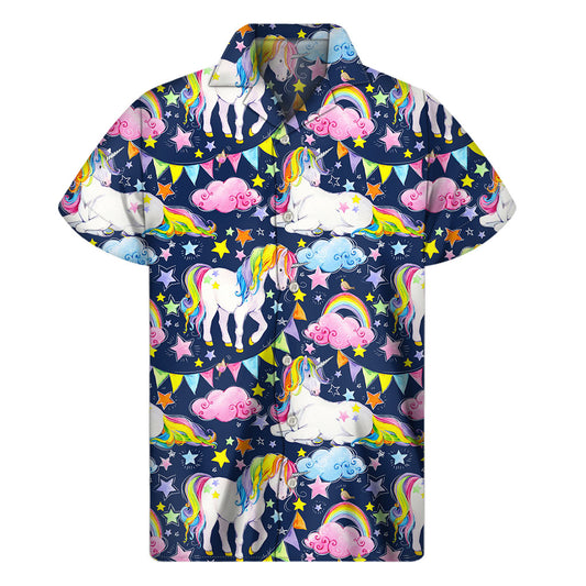 Unicorn Night Festival Pattern Print Men's Short Sleeve Shirt