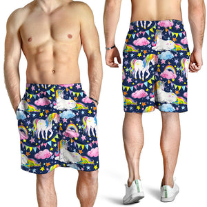 Unicorn Night Festival Pattern Print Men's Shorts