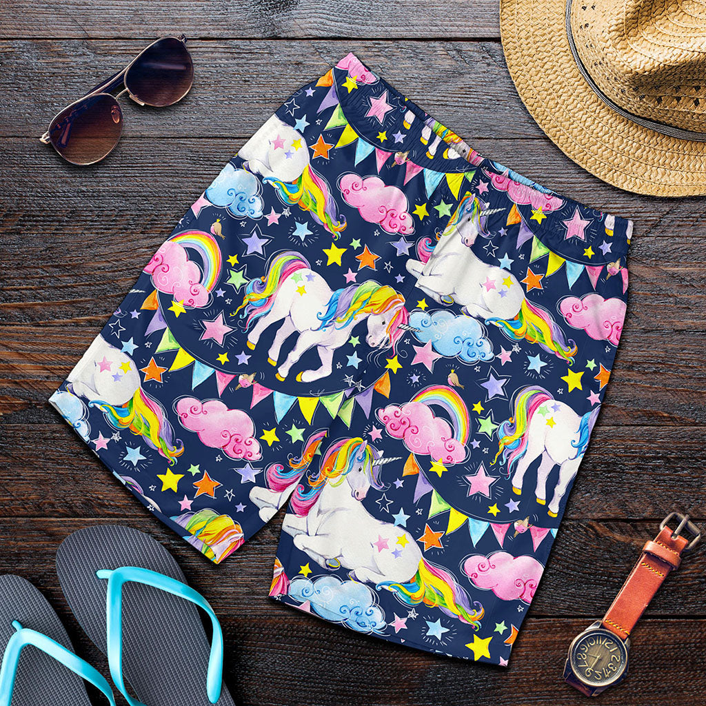Unicorn Night Festival Pattern Print Men's Shorts